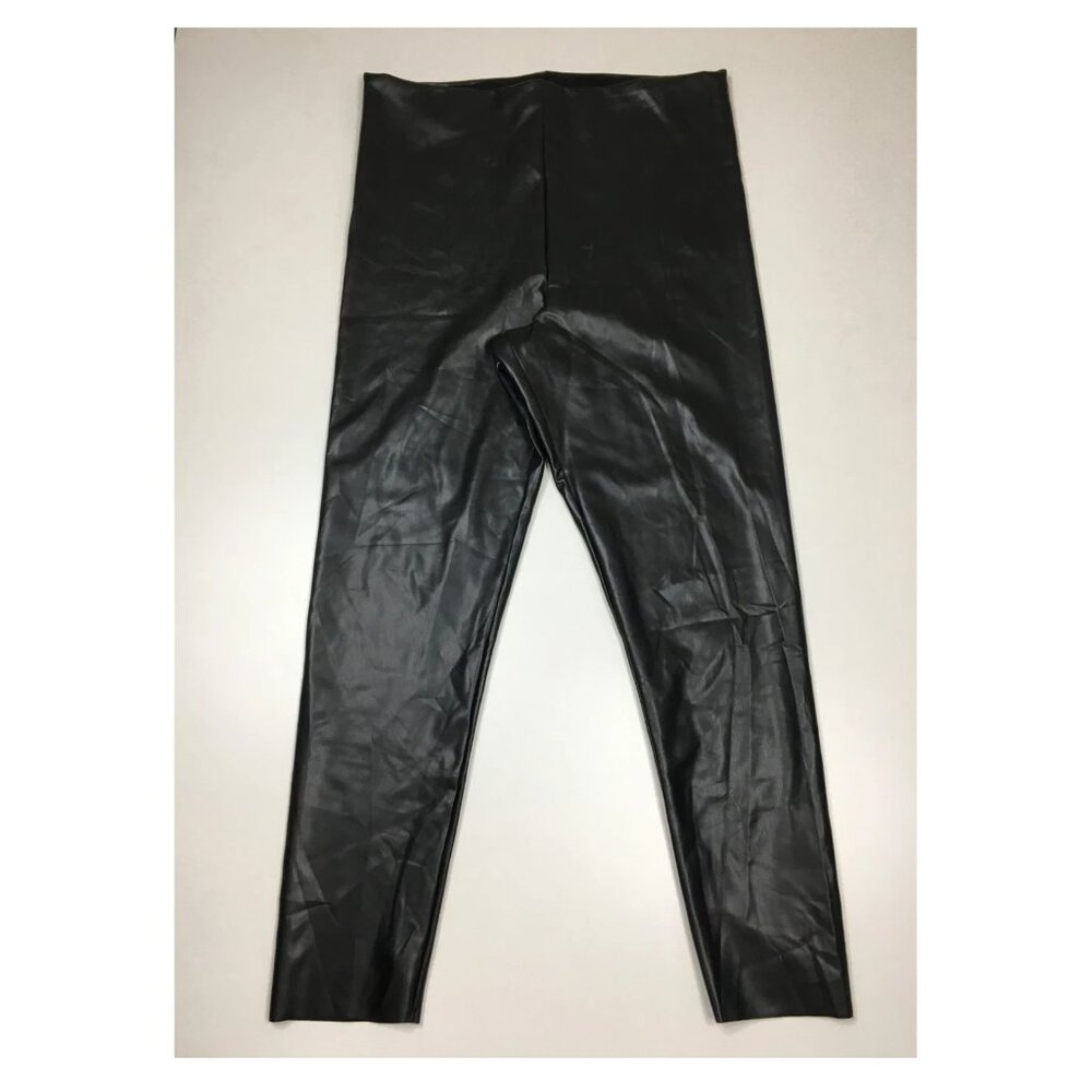 JOIE Black Pull On Faux Leather Cut Edge Hem Cropped/Ankle Leggings Pant